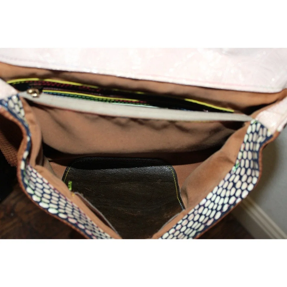 Dbarrito Leather Suede Satchel Bag Medium Tan Pink Mixed Texture Made in Italy